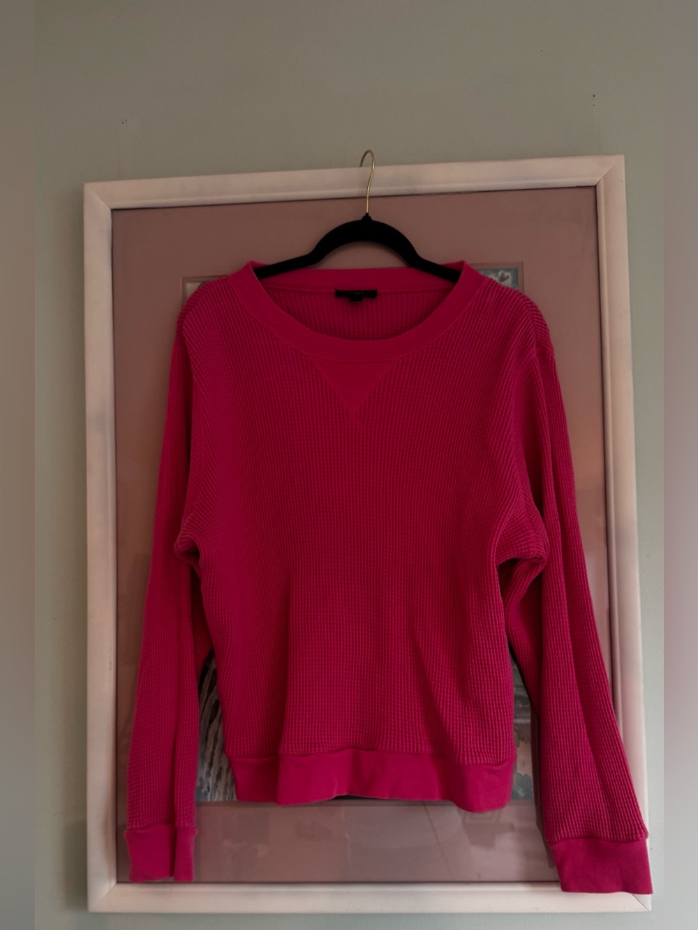 J. Crew Hot Pink Waffle-Knit Long Sleeve Crewneck
